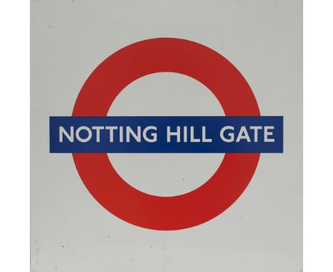 LT Notting Hill Gate London Underground FF enamel Target/Bullseye station sign NOTTING HILL GATE. Measures 23.5in x 23.5in an