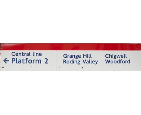 LT Grange Hill Chigwell etc London Underground enamel station frieze sign CENTRAL LINE PLATFORM 2 GRANGE HILL RODING VALLEY C