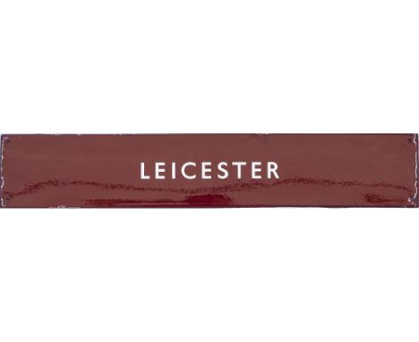 BR(M) FF Leicester BR(M) FF enamel Indicator Board LEICESTER measuring 26in x 4.75in. In good condition with minor edge chipp
