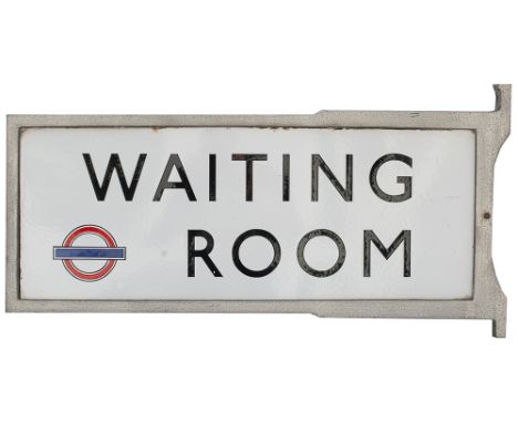 London Underground enamel station sign WAITING ROOM. Double sided and in original cast aluminium frame. Both sides in very go