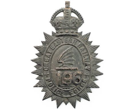 GER Police Helmet Badge Great Eastern Railway Police Helmet Plate Badge numbered 196. In very good condition, rear lugs have 