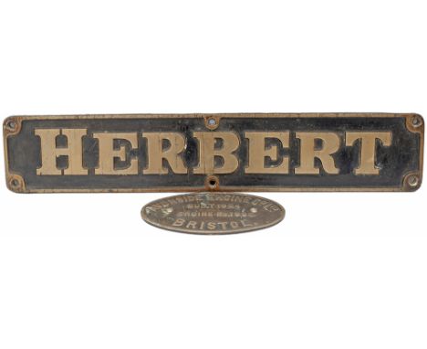 Herbert + Worksplate Avonside 1950 1924 Nameplate HERBERT together wits its matching worksplate AVONSIDE ENGINE Co LTD BRISTO