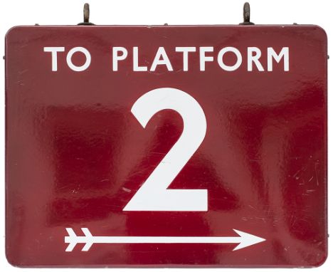 BR(M) FF To Platform 2 (double sided) BR(M) FF enamel railway sign TO PLATFORM 2 with arrow. Double sided and both sides in v