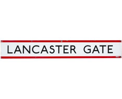 LT Lancaster Gate London Underground enamel station frieze sign LANCASTER GATE measuring 60in x 9in. In very good condition w
