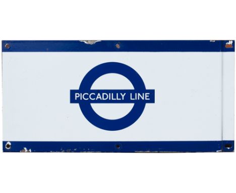 LT Piccadilly Line London Underground enamel station frieze sign PICCADILLY LINE. Measures 20in x 9.75in and is in very good 