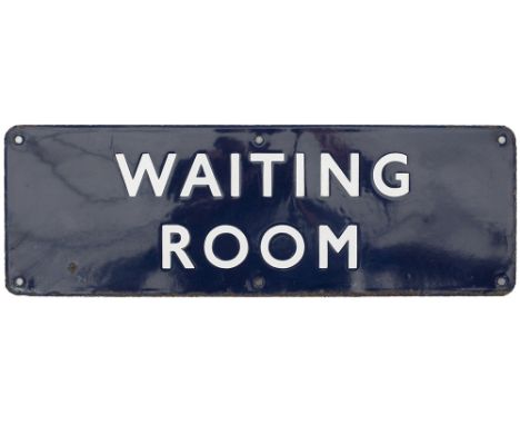 BR(E) Waiting Room BR(E) enamel doorplate WAITING ROOM measuring 18in x 6in. In good condition with one small face chip and m