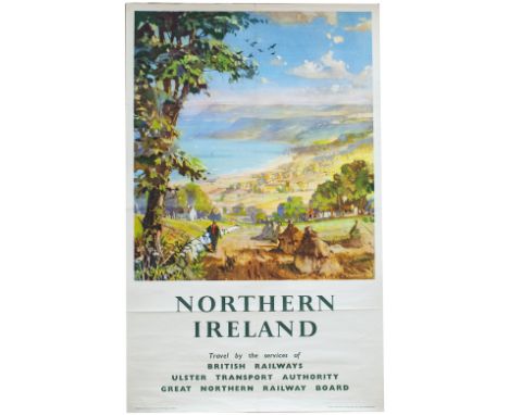 Poster BR(M) NORTHERN IRELAND TRAVEL BY THE SERVICES OF BRITISH RAILWAYS, ULSTER TRANSPORT AUTHORITY AND GREAT NORTHERN RAILW
