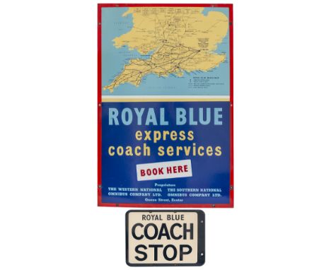 Royal Blue Express + Coach Stop Bus motoring enamel sign ROYAL BLUE EXPRESS COACH SERVICES BOOK HERE PROPRIETORS THE WESTERN 