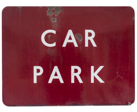 BR(M) FF Car Park BR(M) FF enamel railway sign CAR PARK. In good condition with a few face chips. Measures 24in x 18in.