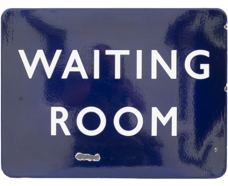 BR(E) FF Waiting Room BR(E) FF enamel railway sign WAITING ROOM measuring 24in x 18in. In very good condition with a few smal