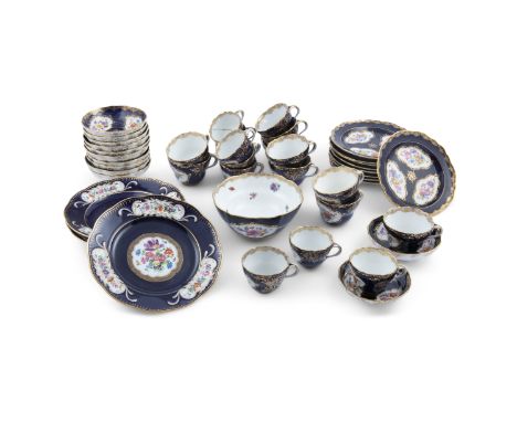 A 19TH CENTURY MEISSEN PORCELAIN PART TEA SERVICE,  decorated in traditional palette of  blue and gilt tones, comprising:  9 