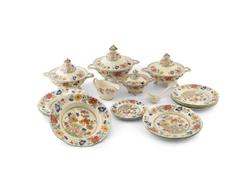 ***ADDITIONAL LOT*** A MASON'S IRONSTONE 58 PIECE PART DINNER SERVICE, 1920'S comprising: 6 Oblong Meat Dishes 5 Tureens and 