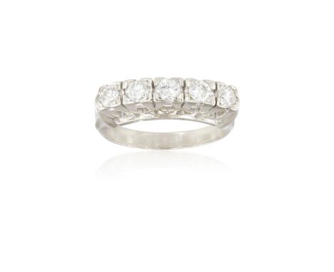 A DIAMOND HALF ETERNITY RING, composed of five round brilliant-cut diamonds weighing approximately 0.40ct total, ring size K½