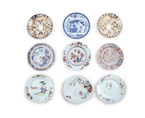 A COLLECTION OF SEVEN INDIVIDUAL CHINESE EXPORT DISHES, 18th century, comprising; three Imari pattern dishes, a blue and whit