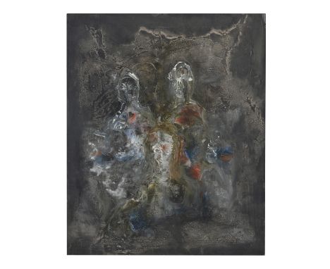 GERALD DAVIS (1938-2005) Figures Emerging Mixed media on paper on board, 63 x 51.5cm Signed and dated (19)'81 Unframed