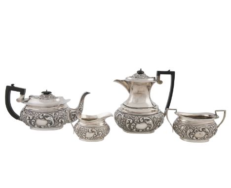 A FOUR-PIECE SILVER TEA AND COFFEE SERVICE, Birmingham 1901, mark probably that of Charles Herner, comprising teapot, coffee 