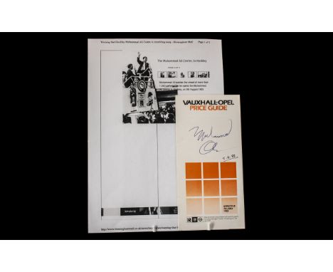 Muhammad Ali Signature on a Vauxhall Opel Price Guide Pamphlet sold in 2013 Lot 42 International Autograph Auctions Limited.