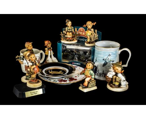 Mixed Box of Pottery &amp; Collectibles, to include eight Hummel figures, RAF Flying for Victory Mug, field poppy commemorati