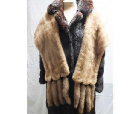 A LADIES PASTEL MINK FUR STOLE WITH DETACHABLE TIPPETS, together with a small mink stole, and a ladies vintage real fur coat 