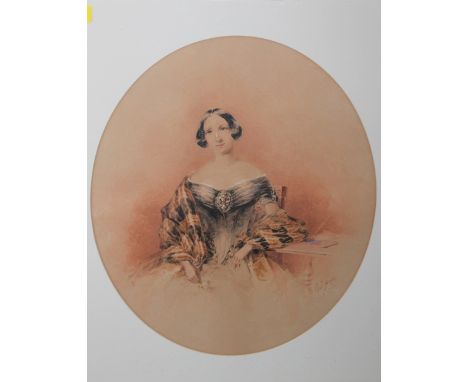 EDWARD HAYES (1797 - 1864). Portrait of Caroline Deering, watercolour, signed lower right, titled verso, gilt framed and glaz
