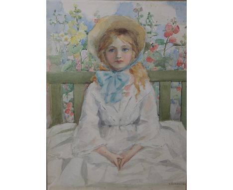 V.E. JENKINS (TWENTIETH CENTURY). Portrait  of a seated young girl, watercolour, signed lower right, gilt framed and glazed, 
