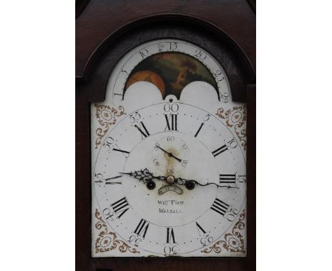 A 19TH CENTURY OAK AND MAHOGANY EIGHT DAY LONGCASE CLOCK BY WILLIAM PLANT OF WALSALL, the painted face with subsidiary second