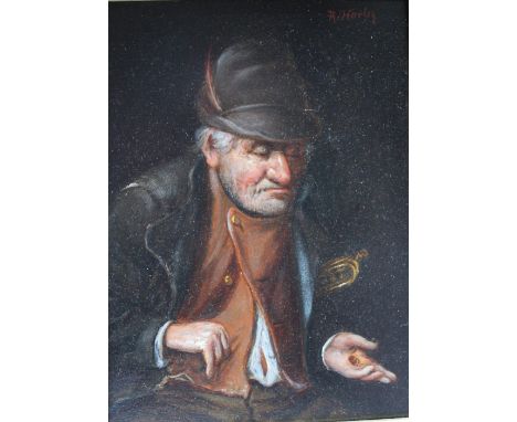 R HARLEY (NINETEENTH CENTURY). Portrait of a musician, oil on panel, signed upper right, gilt framed, 19.5 x 14.5 cm