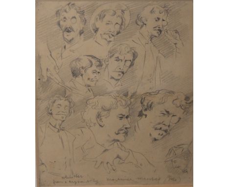 HENRY GREAVES (1844 - 1904). Studies of James McNeill Whistler, pencil drawing, initialled lower right with self portrait, fr