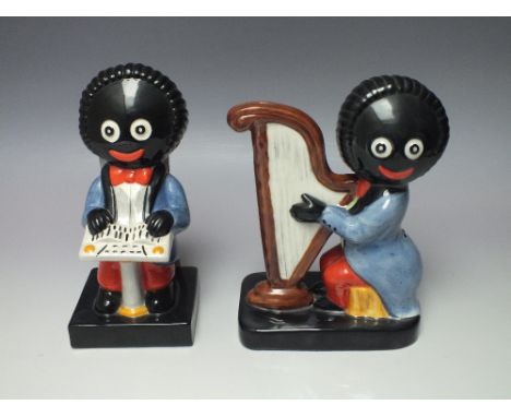 A CARLTON WARE GOLLY BAND TRIAL HARPIST FIGURE, 'Harpo Trial', together with a Golly Keyboard Player with exceptional item ce