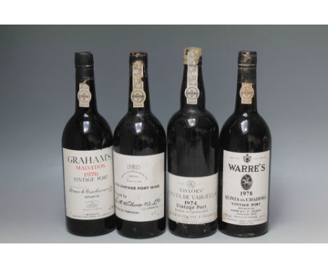 FOUR BOTTLES OF PORT CONSISTING OF ONE BOTTLE OF TAYLOR'S QUINTA DE VARGELLAS 1974 VINTAGE PORT, one bottle of Smith, Woodhou