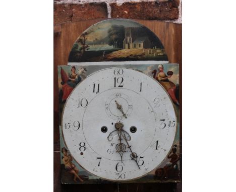 A 19TH CENTURY OAK EIGHT DAY LONGCASE CLOCK BY WILLIAM ARIS OF UPPINGHAM, the painted face with subsidiary seconds dial and d