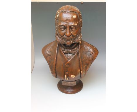 D KERPNER - A LARGE PAINTED STONEWARE HEAD AND SHOULDER PORTRAIT BUST OF 'JOHN MAPLE' 1815 - 1900, raised on socle base, inci