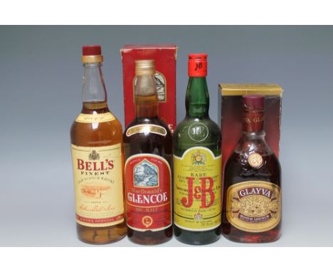 THREE BOTTLES OF WHISKY AND A BOTTLE OF WHISKY LIQUEUR, consisting of 1 bottle of J&B whisky, 1 bottle of Macdonald's Glencoe