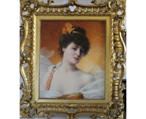 JULES FREDERIC BALLAVOINE (c.1855 - 1923). Art Nouveau portrait of a young lady, oil on canvas, signed lower right, original 