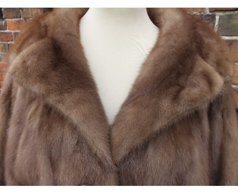 A VINTAGE LADIES PASTEL MINK FUR JACKET, scalloped effect to hem, fully lined, front pockets, hook fastening with faux effect