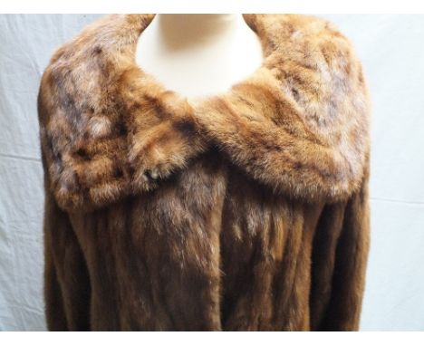 A LADIES VINTAGE MINK FUR STOLE, fully lined, together with a ladies 1950s vintage real fur coat, fully lined with hook and b