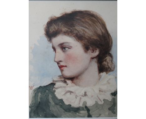 ENGLISH SCHOOL (TWENTIETH CENTURY). Portrait of a young woman, watercolour, monogrammed 'WW' lower left, gilt framed and glaz