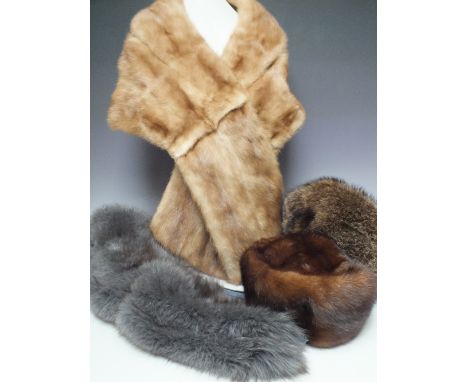 A VINTAGE DAWN MINK FUR STOLE / WRAP, fully lined, internal pocket, embroidered initials, 'Rackhams' label,  together with a 