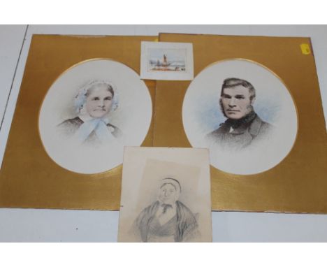 ENGLISH SCHOOL (LATE NINETEENTH CENTURY). Portrait of a lady and gentleman, watercolours on paper, unframed, a pair, 22.5 x 1