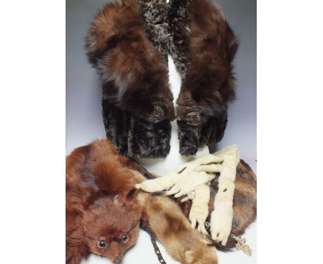 A COLLECTION OF VINTAGE FUR STOLES ETC., to include a red fox fur stole, an ermine stole complete with tippets, and a fox fur