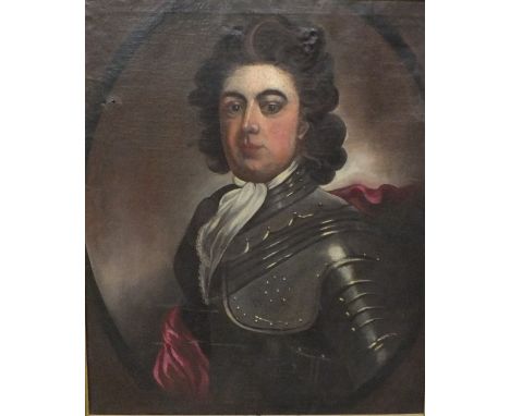 ENGLISH SCHOOL (LATE EIGHTEENTH CENTURY). Portrait of a man in armour, oil on canvas, gilt framed, 75 x 63 cm