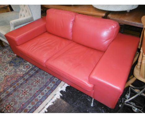 RED LEATHER RETRO STYLE SOFA