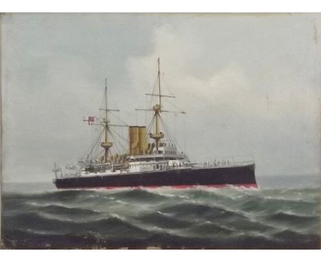 SHIP PORTRAIT.
A transitional sail/steam naval warship at sea. Unsigned.
45 x 60cm.