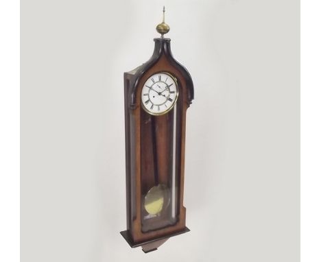 WALL CLOCK.
A 19th century ebonised walnut, regulator wall clock, in architectural case. Height 115cm.
