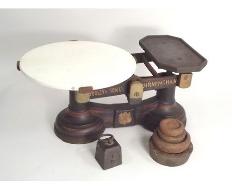 POOLEY SCALES.
A set of cast iron scales by Pooley & Son, Birmingham, with weights.
