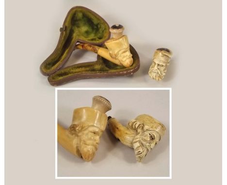 MEERSCHAUM.
A carved Meerschaum cheroot holder in fitted case & one other Meerschaum carved pipe, lacking stem.