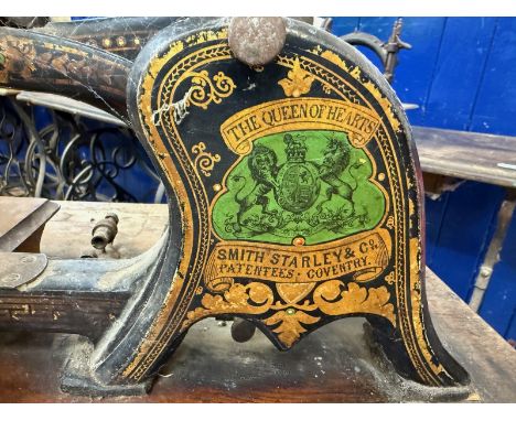 A rare Smith Starley &amp; Co, Coventry, Queen of Hearts sewing machine, on an iron treadle base, 68 cm wide  Provenance:&nbs