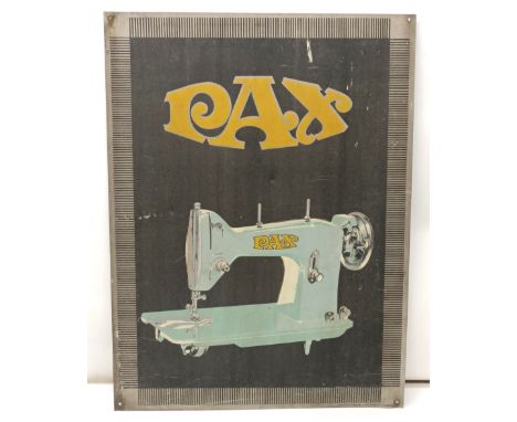 A metal sign, Pax Sewing Machines, 64 x 48 cm Provenance:&nbsp; A single owner collection, from the studio of a seamstress