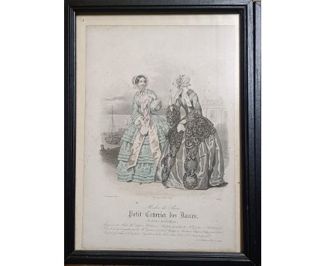 A 19th century French fashion print of two ladies, 28 x 19 cm, and assorted other fashion prints  Provenance:&nbsp; A single 