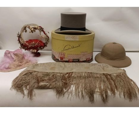 A safari hat, assorted other textiles and accessories (2 boxes)  Provenance:&nbsp; A single owner collection, from the studio